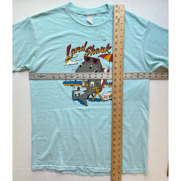 Vintage Land Shark Vacation Beach TShirt Single Stitch Summer 80s Blue Soft Thin - Picture 12 of 12